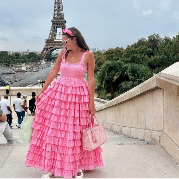 LoveShackFancy Dresses & Skirts - Loveshackfancy Idra Dress Ruffle Maxi Polka Dot Pink Sleeveless‎